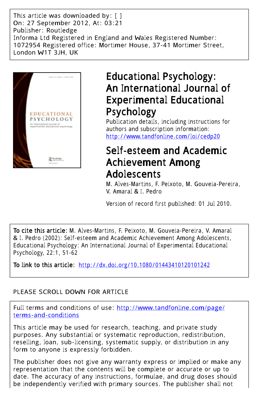 self esteem research articles pdf