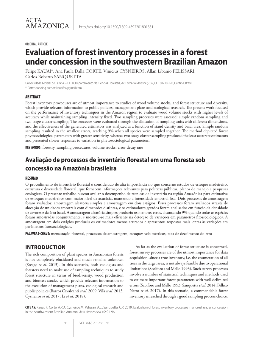 Pdf Evaluation Of Forest Inventory Processes In A Forest Under Concession In The Southwestern Brazilian Amazon