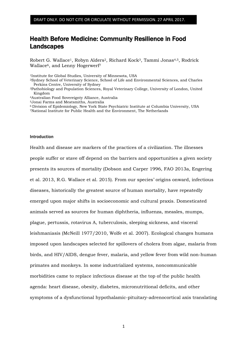 PDF Health before medicine community resilience in food landscapes