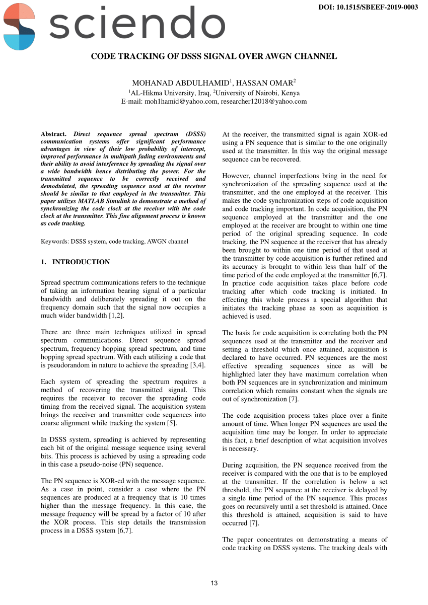 PDF) Code Tracking of DSSS Signal over AWGN Channel