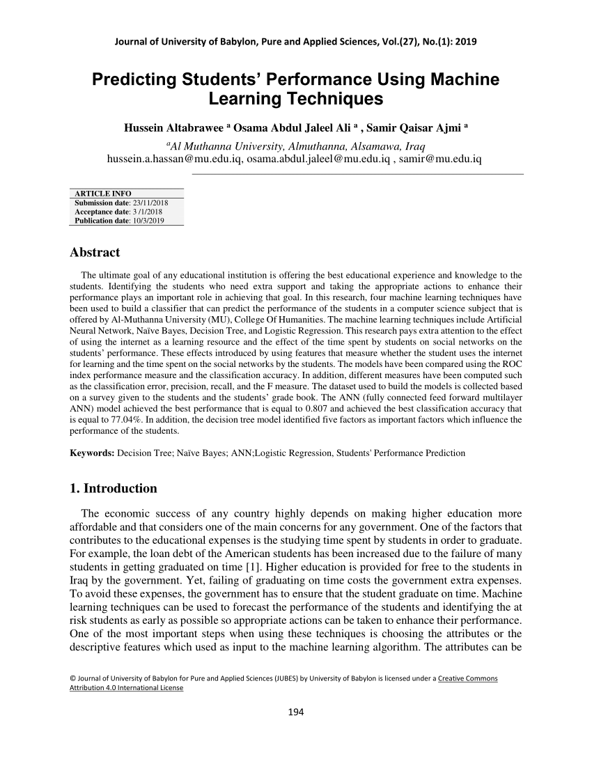 predicting student performance machine learning