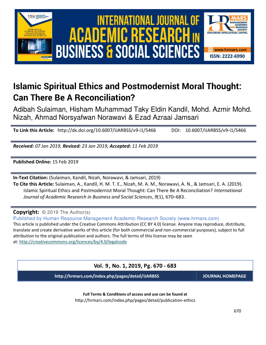 Pdf Islamic Spiritual Ethics And Postmodernist Moral Thought Can There Be A Reconciliation