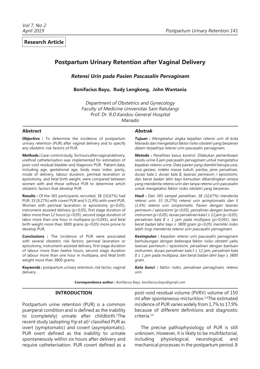 PDF) Prolonged postpartum urinary retention: A case report and