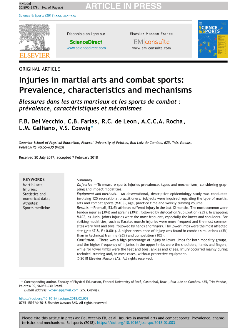 Pdf Injuries In Martial Arts And Combat Sports Prevalence Characteristics And Mechanisms