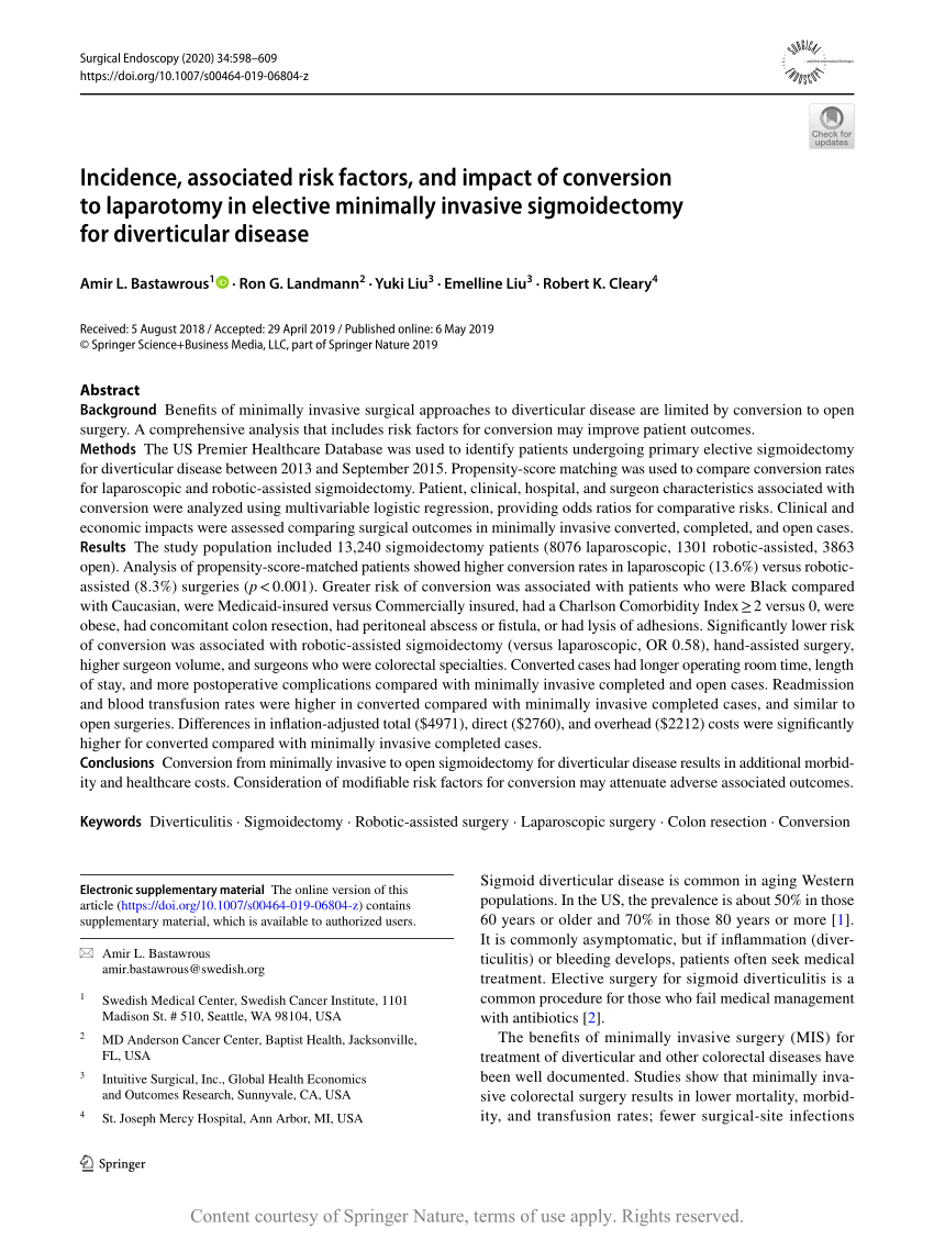 Incidence Associated Risk Factors And Impact Of Conversion To Laparotomy In Elective Minimally 1723