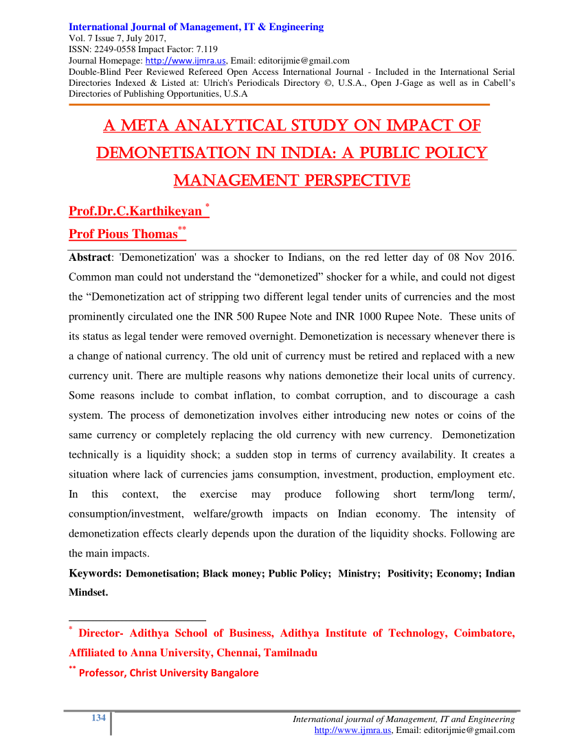 research paper on demonetisation in india