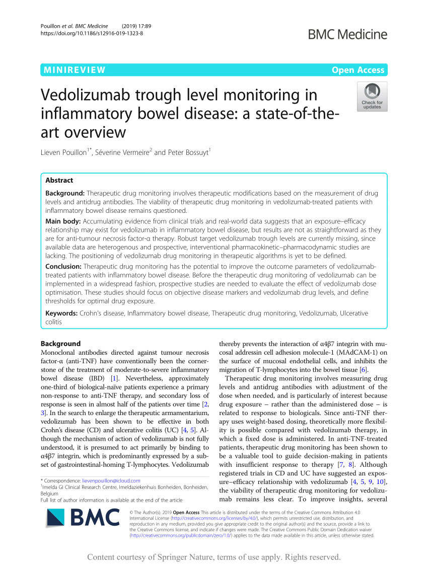 PDF) Vedolizumab trough level monitoring in inflammatory bowel