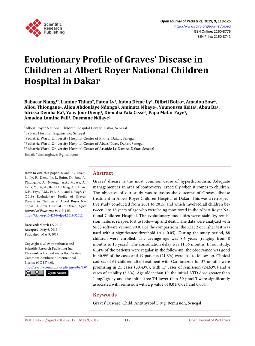 Pdf Evolutionary Profile Of Graves Disease In Children At Albert Royer National Children Hospital In Dakar