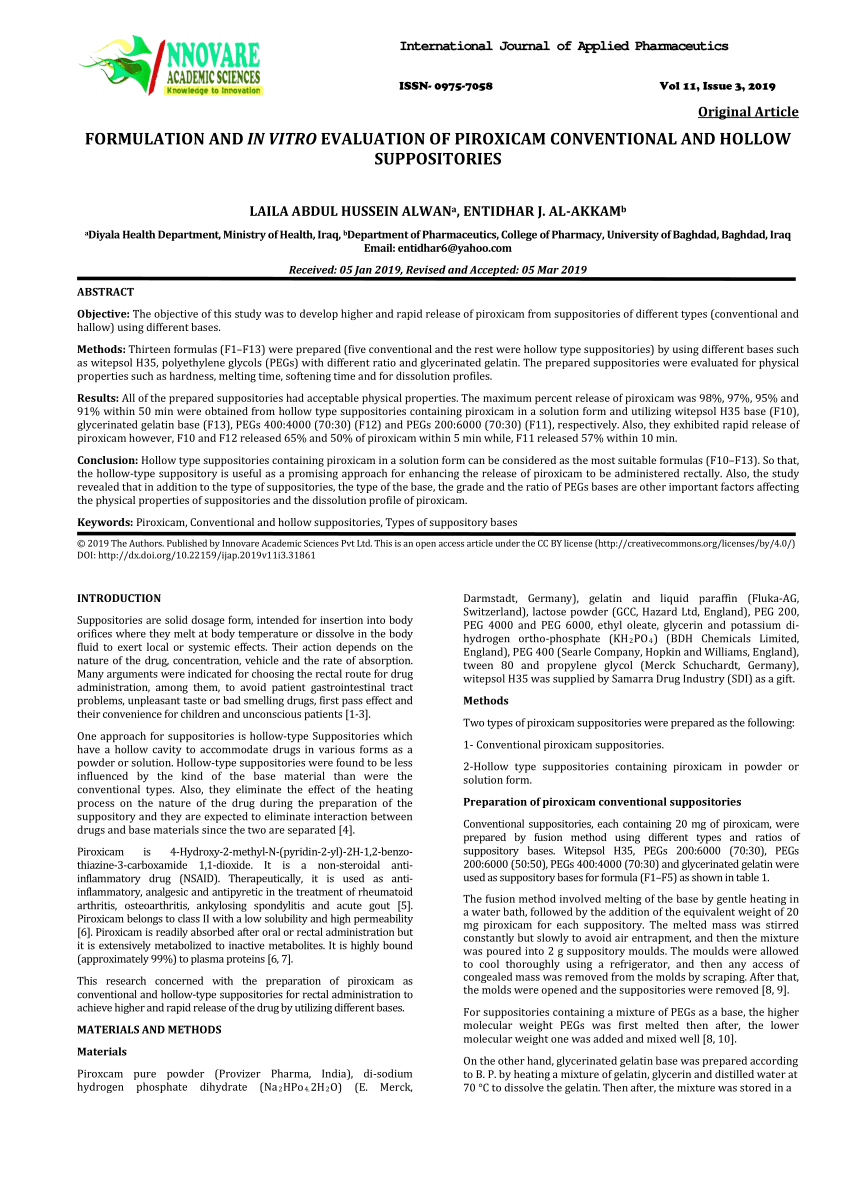 An Innovation Pathway of Suppository Molds: Problems, Solutions and  Comparisons