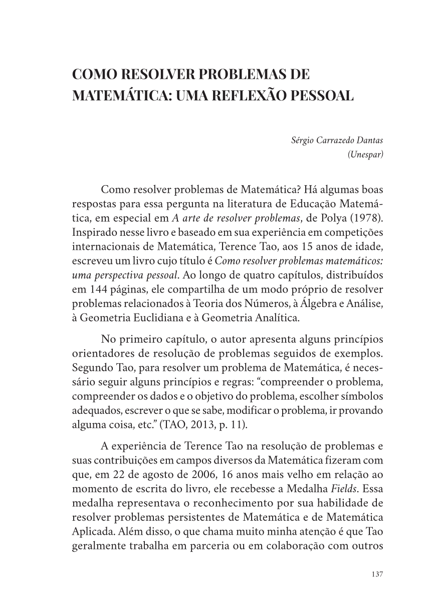 Pdf Como Resolver Problemas De Matematica Uma Reflexao Pessoal