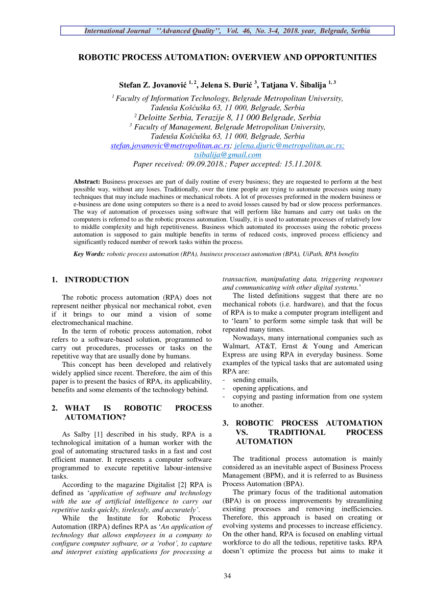 Knoglemarv filosofi Klimatiske bjerge PDF) ROBOTIC PROCESS AUTOMATION: OVERVIEW AND OPPORTUNITIES