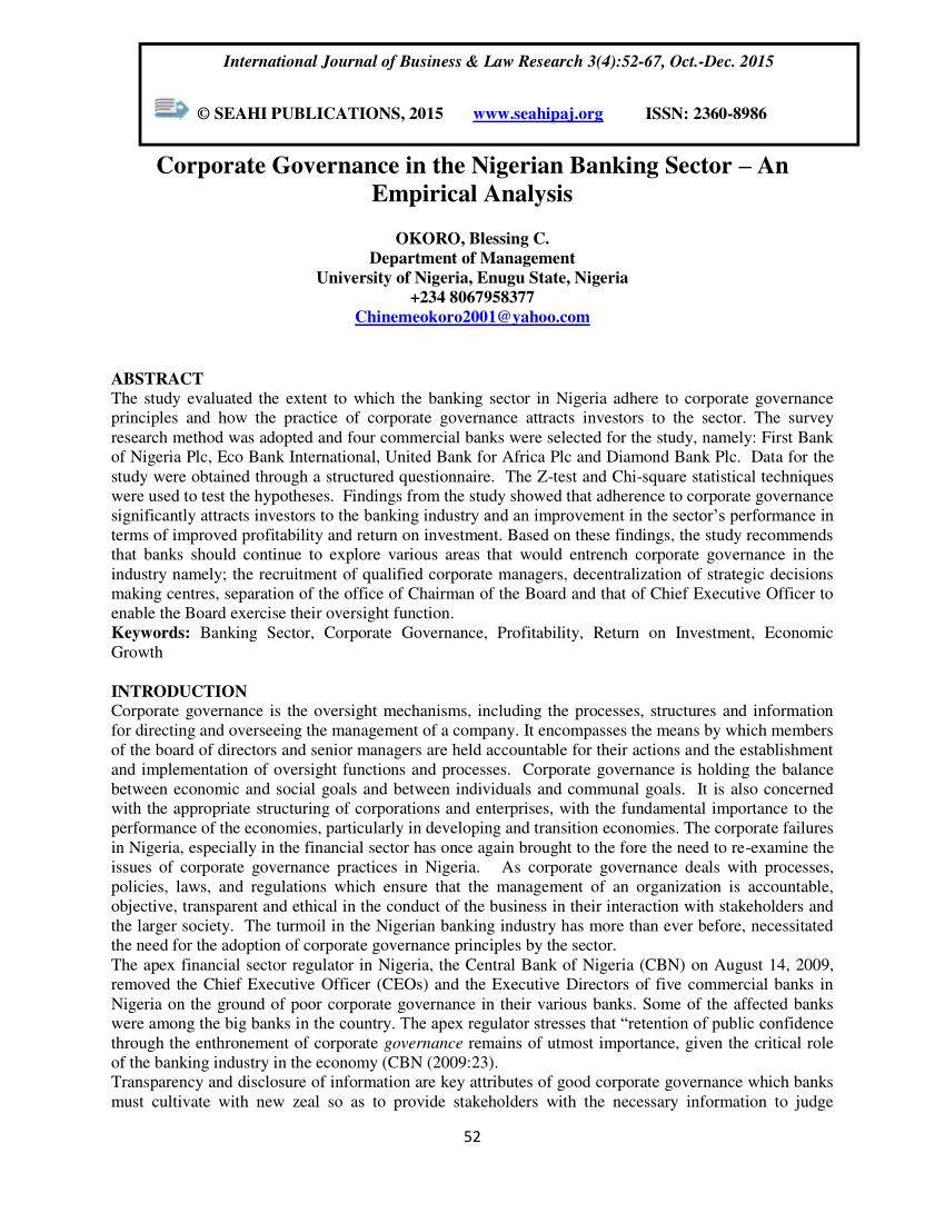 PDF) Empirical analysis of structure-conduct-performance paradigm on  Nigerian banking industry