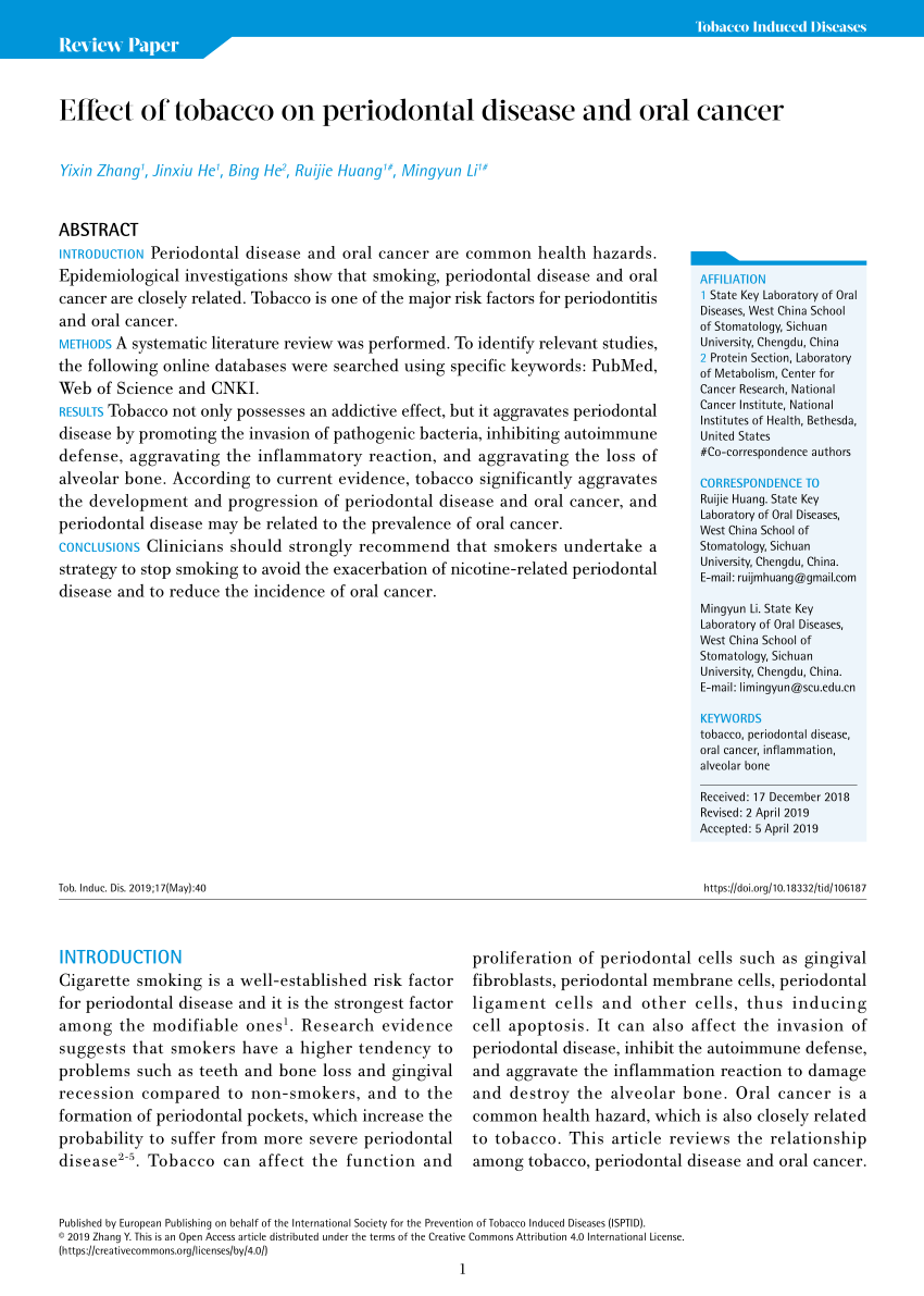 PDF) Effects of tobacco on the DNA of smokers and non-smokers affected by  OSCC: systematic review and meta-analysis