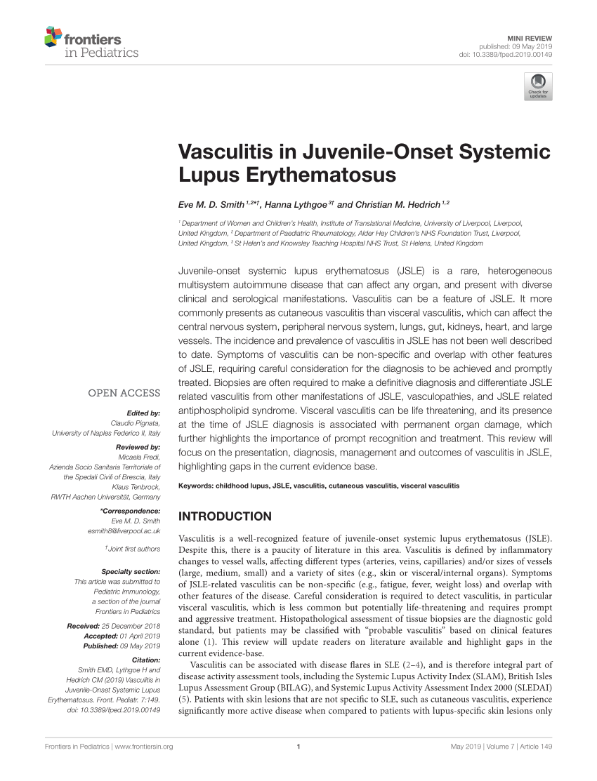 PDF) Vasculitis in Juvenile-Onset Systemic Lupus Erythematosus