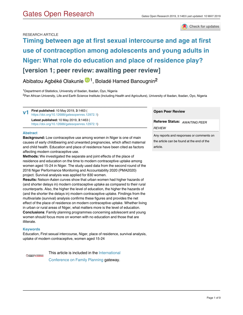 Pdf Timing Between Age At First Sexual Intercourse And Age At First Use Of Contraception Among 8828