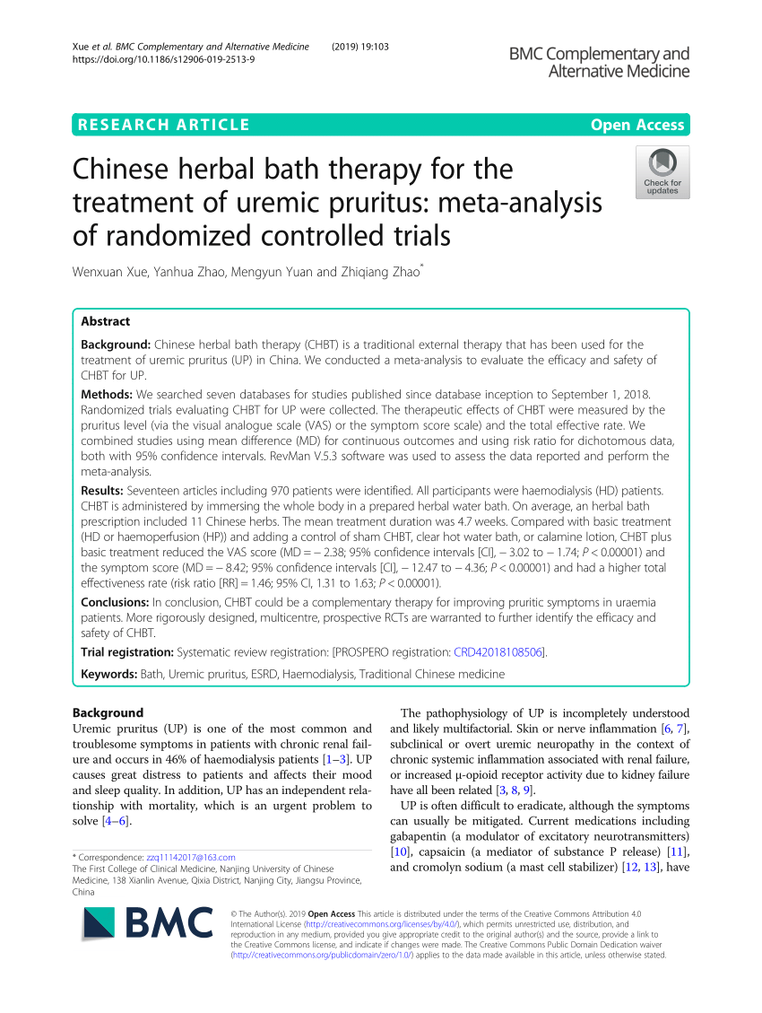 Pdf Chinese Herbal Bath Therapy For The Treatment Of Uremic Pruritus Meta Analysis Of