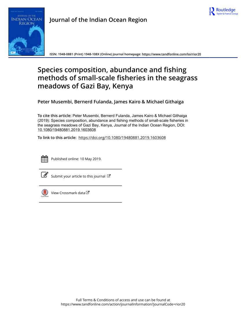 pdf species composition abundance and fishing methods of small scale fisheries in the seagrass meadows of gazi bay kenya