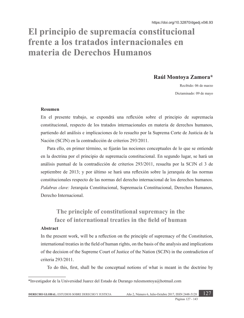 Pdf El Principio De Supremacía Constitucional Frente A Los Tratados Internacionales En Materia 2782