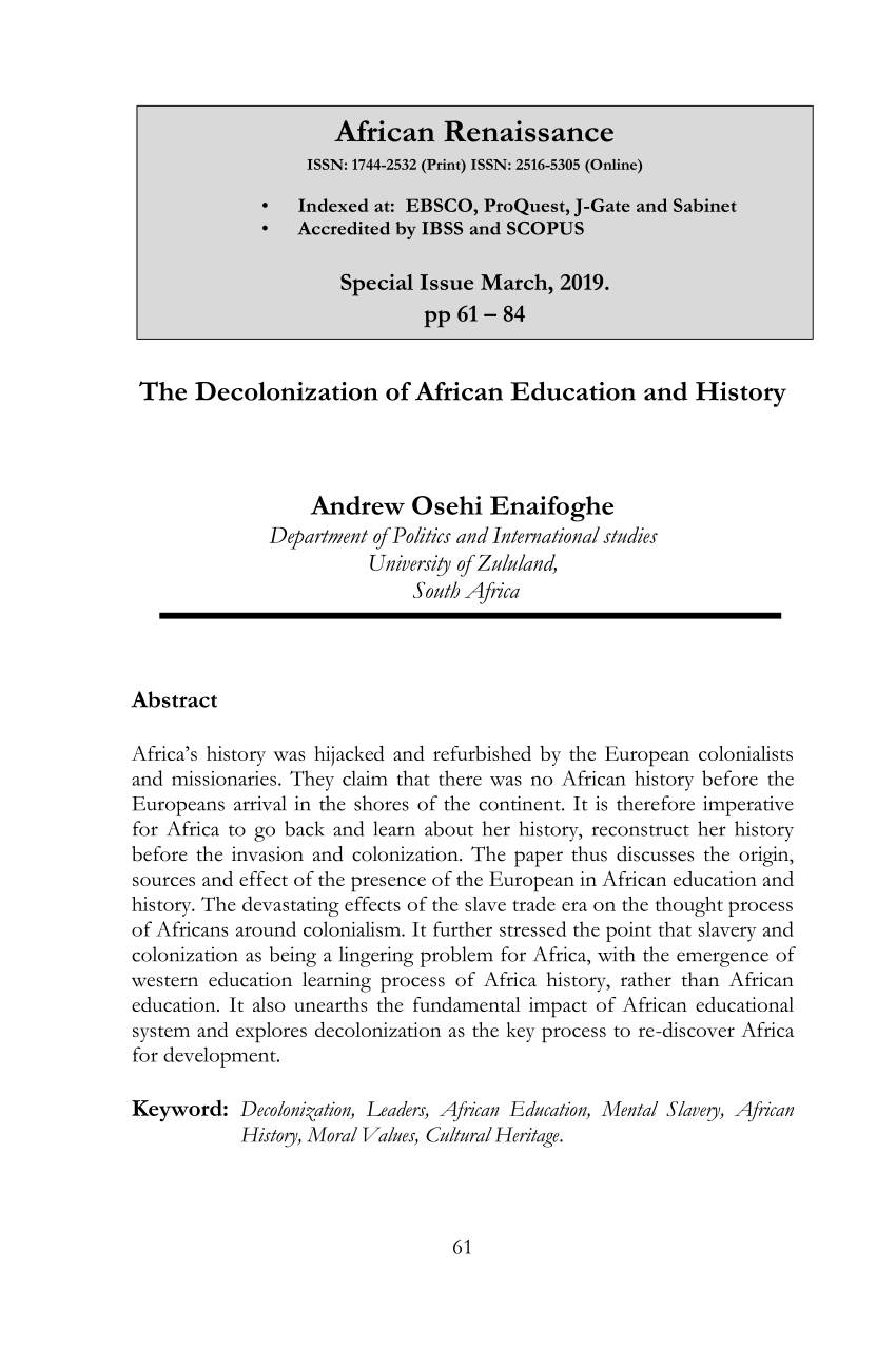 PDF) Decolonising African Studies?