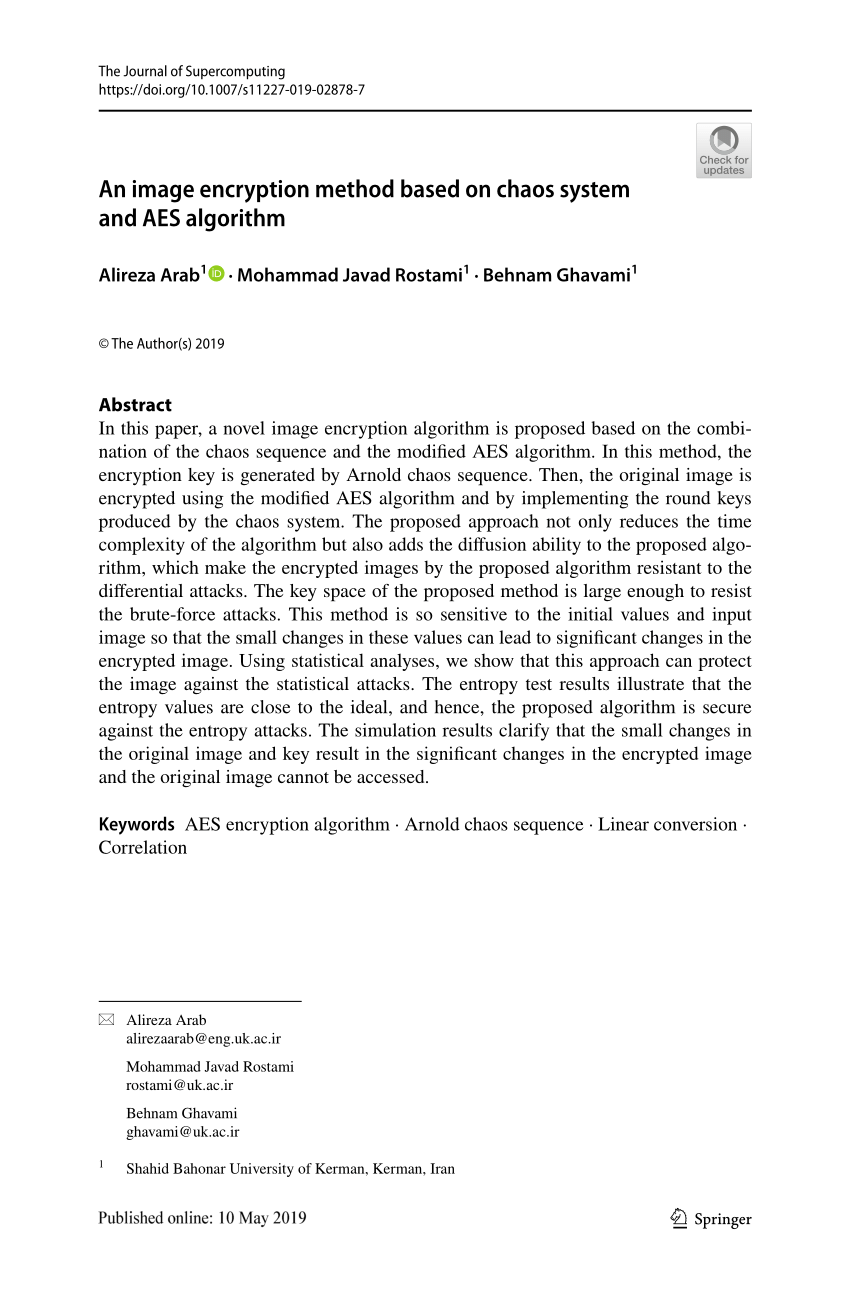 Pdf An Image Encryption Method Based On Chaos System And Aes Algorithm