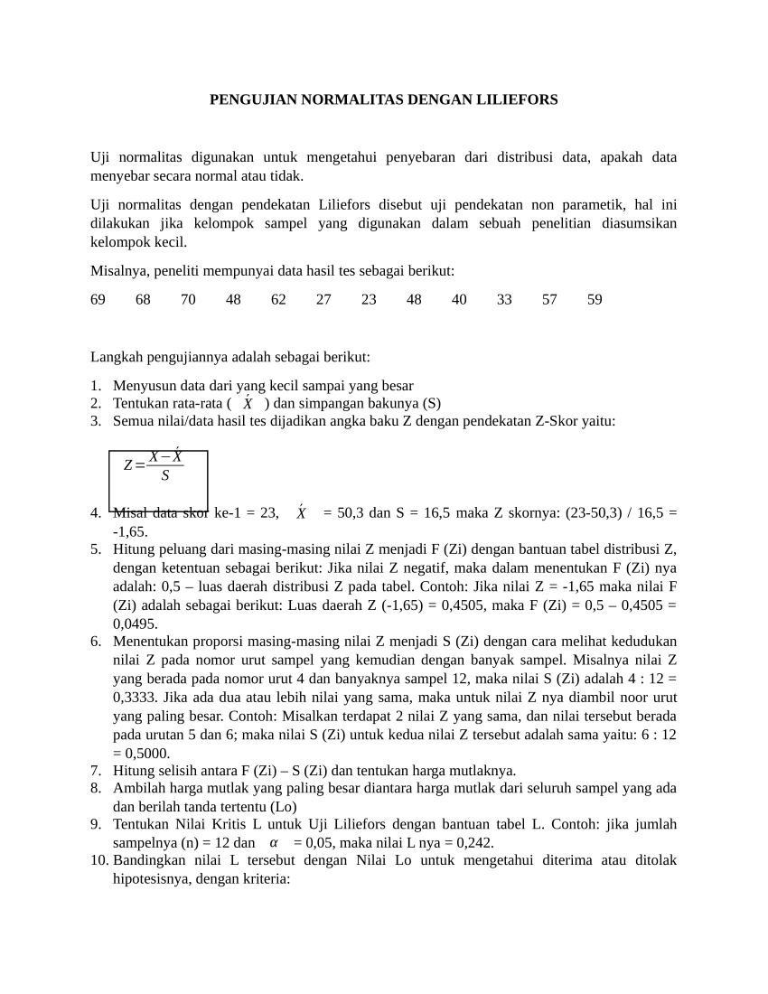 Pdf Pengujian Normalitas Dengan Liliefors