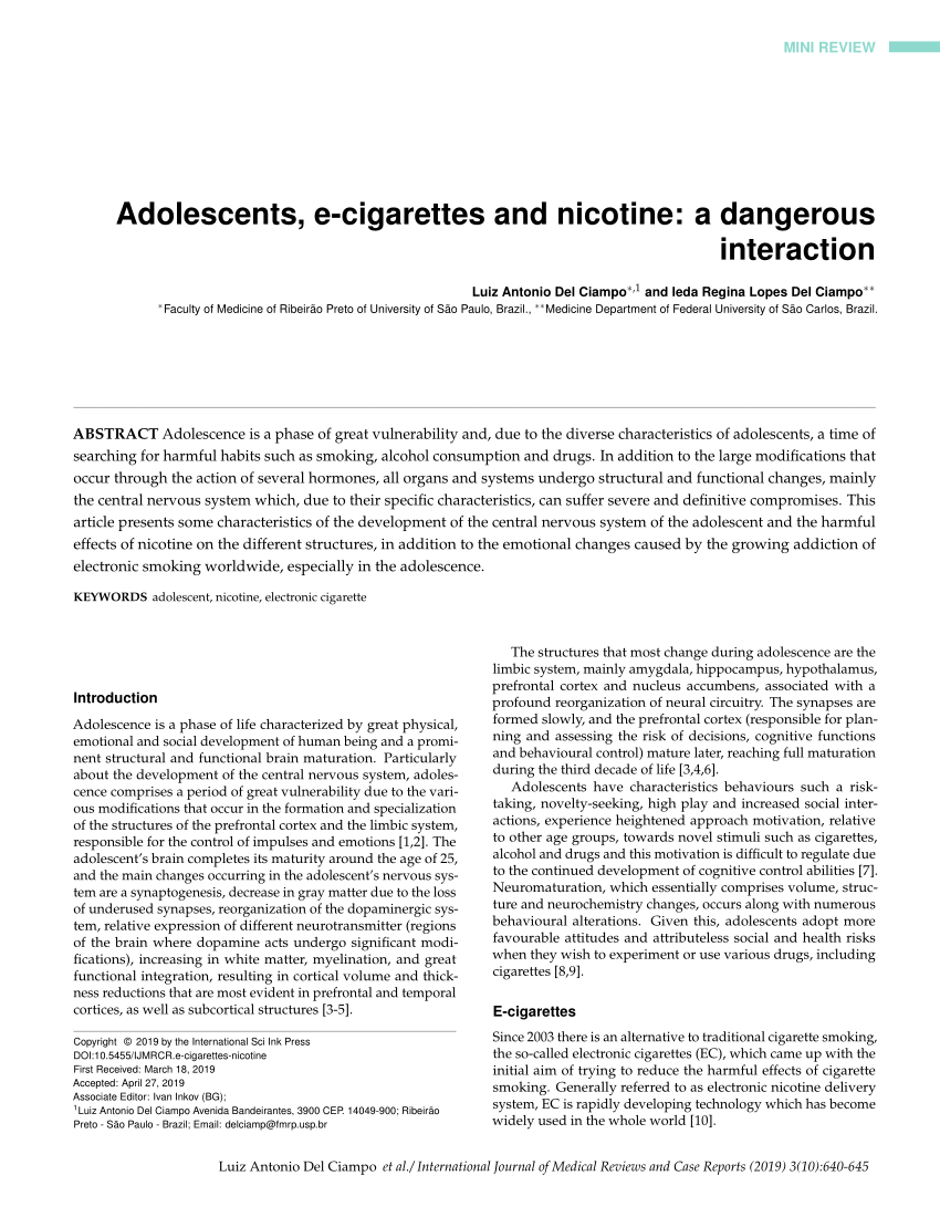 PDF Adolescents e cigarettes and nicotine a dangerous interaction