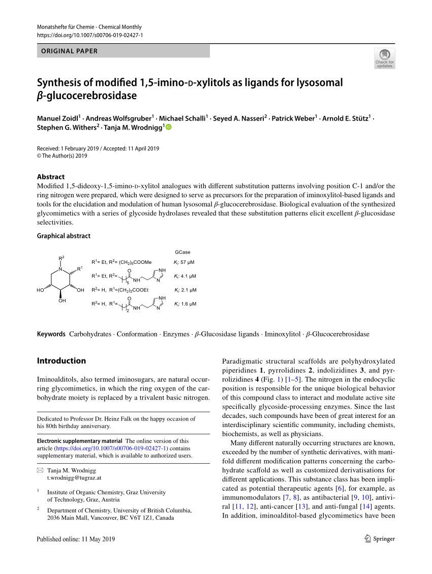 Pdf Synthesis Of Modified 1 5 Imino D Xylitols As Ligands For Lysosomal B Glucocerebrosidase