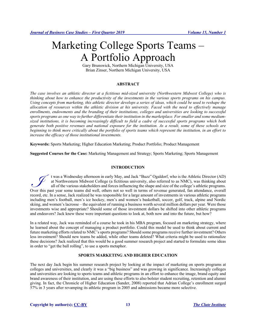 Pdf Marketing College Sports Teams A Portfolio Approach