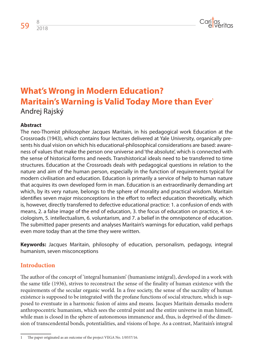 Pdf What S Wrong In Modern Education Maritain S Warning Is Valid Today More Than Ever