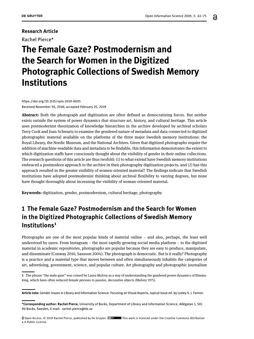 PDF) The Female Gaze? Postmodernism and the Search for Women in the Digitized Photographic Collections of Swedish Memory Institutions