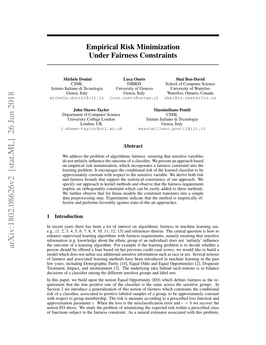 PDF Empirical Risk Minimization Under Fairness Constraints