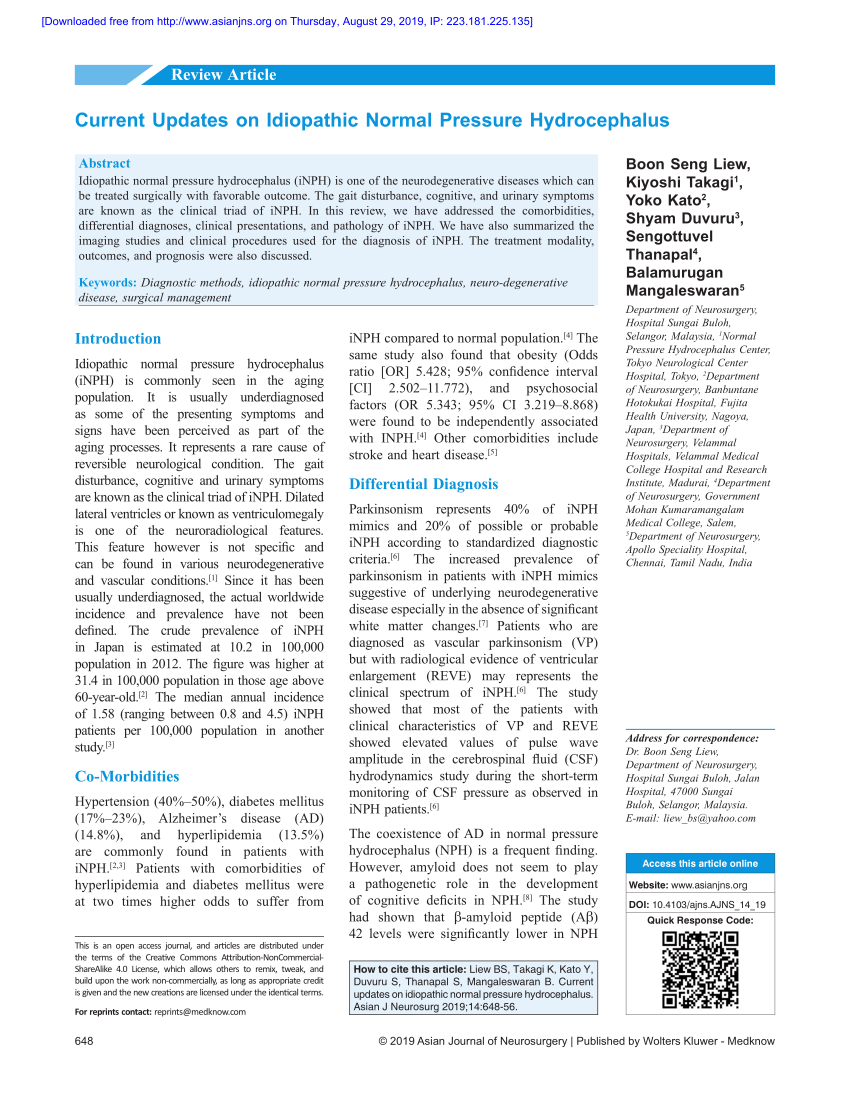 Pdf Current Updates On Idiopathic Normal Pressure Hydrocephalus 3968
