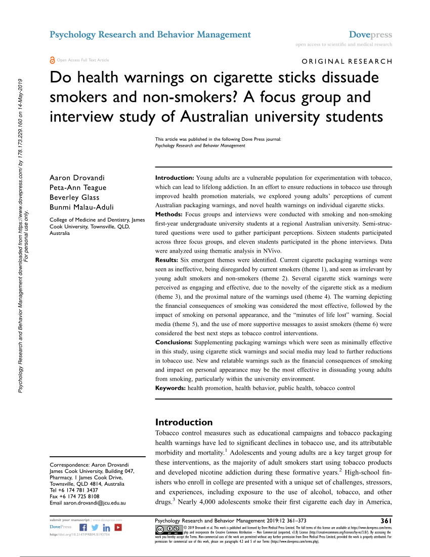 Pdf Do Health Warnings On Cigarette Sticks Dissuade Smokers And