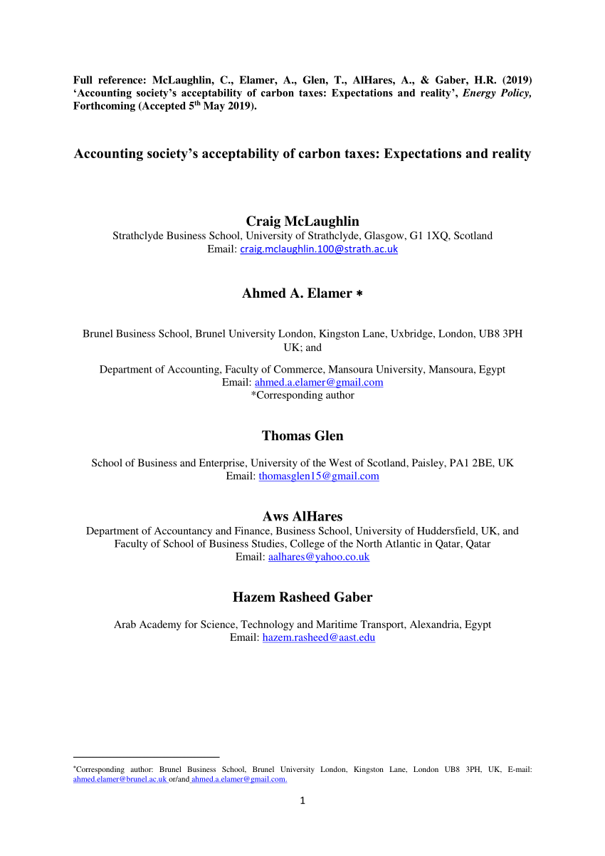 Pdf Accounting Society S Acceptability Of Carbon Taxes Expectations And Reality