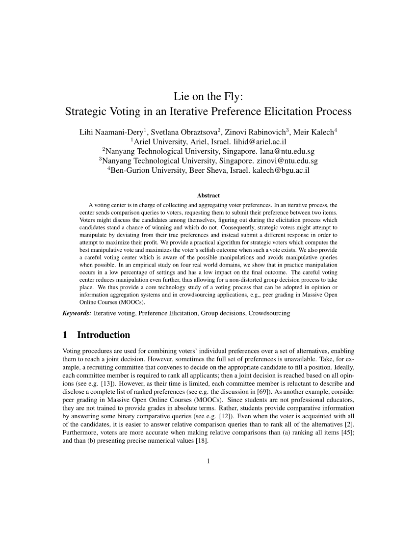 Pdf Lie On The Fly Strategic Voting In An Iterative Preference Elicitation Process
