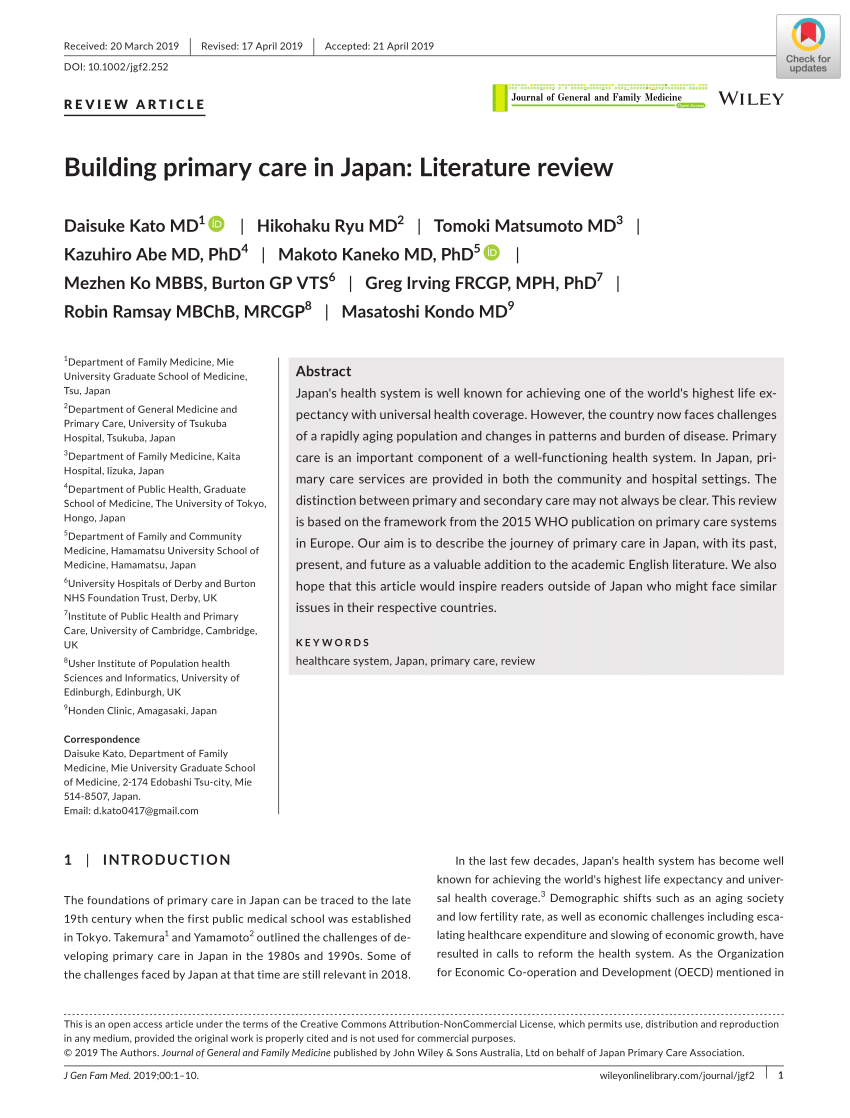 Pdf Building Primary Care In Japan Literature Review