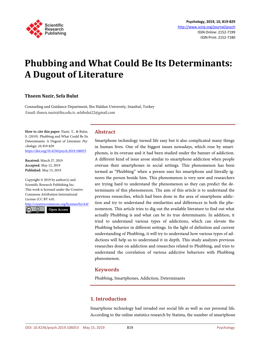 a descriptive literature review of phubbing behaviors
