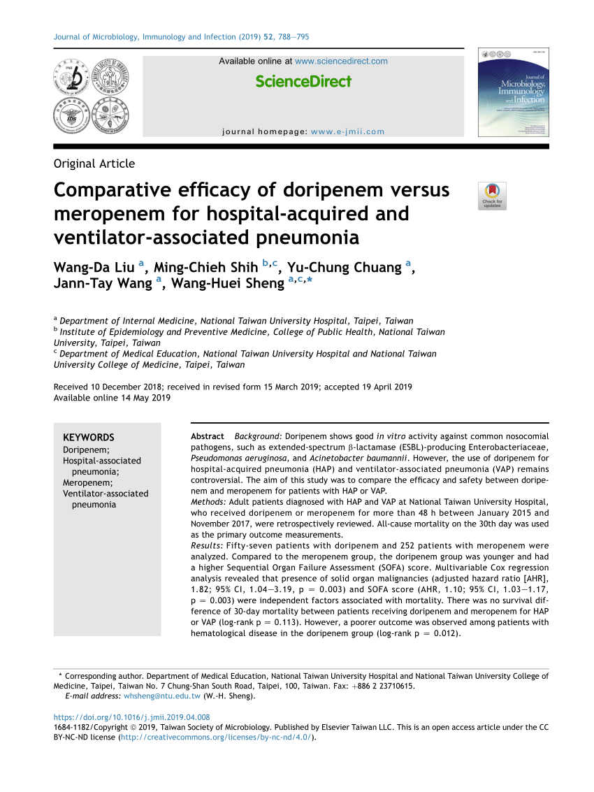 Pdf Comparative Efficacy Of Doripenem Versus Meropenem For Hospital Acquired And Ventilator Associated Pneumonia