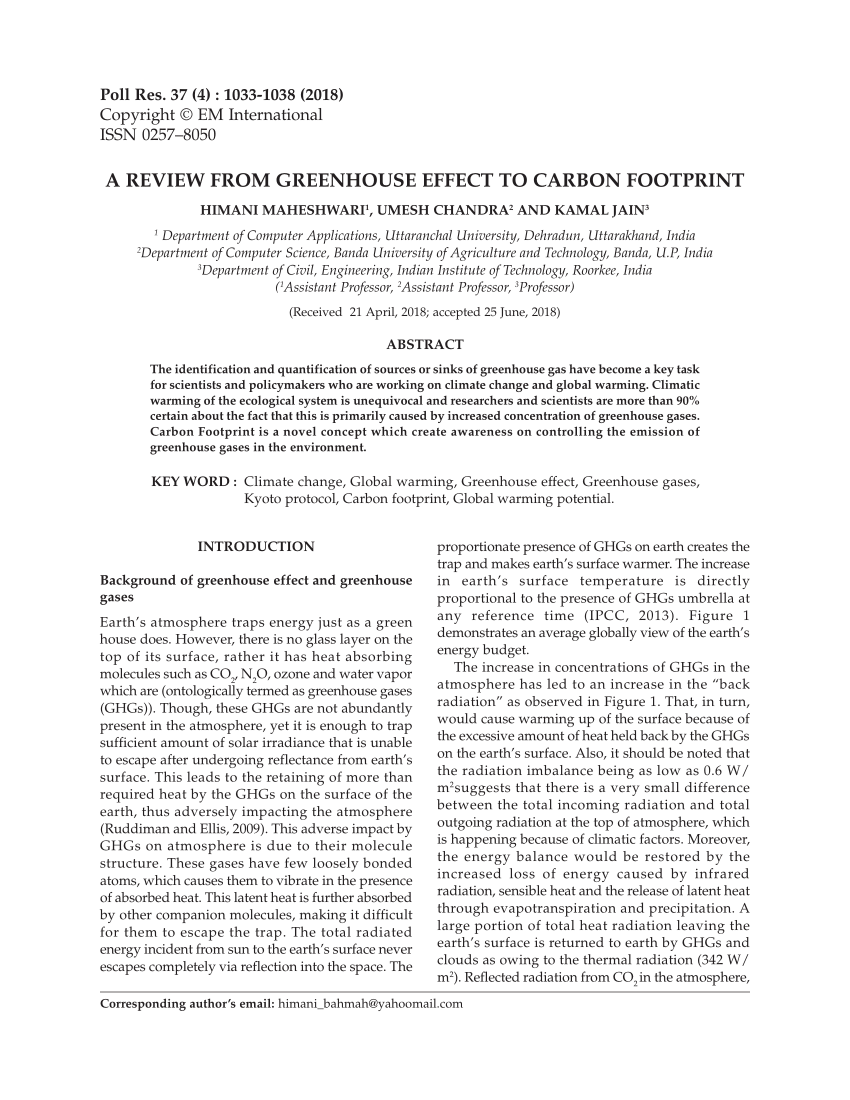 Pdf A Review From Greenhouse Effect To Carbon Footprint