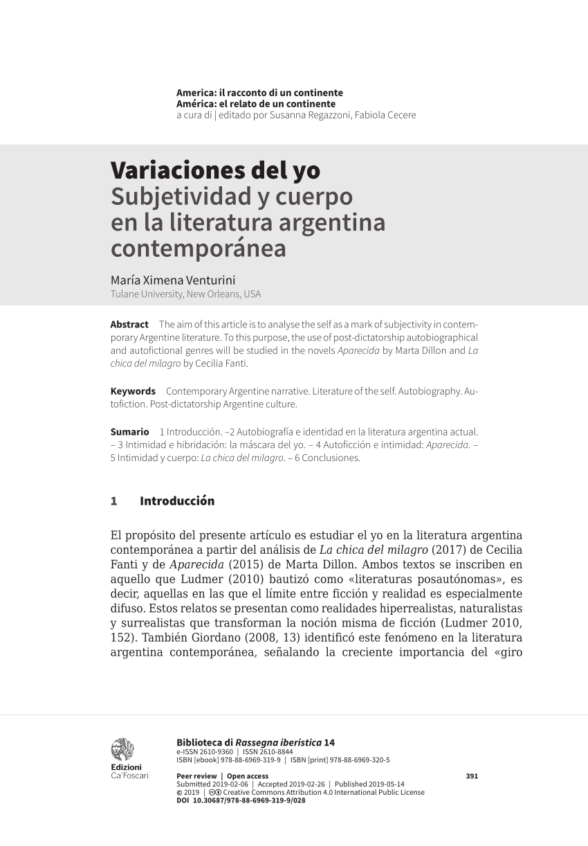Pdf Variaciones Del Yo Subjetividad Y Cuerpo En La Literatura Argentina Contemporánea 6518
