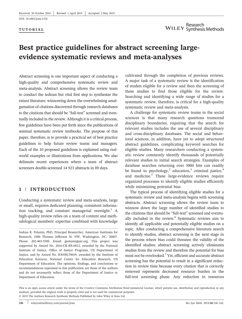 PDF) Best Practice Guidelines for Abstract Screening Large