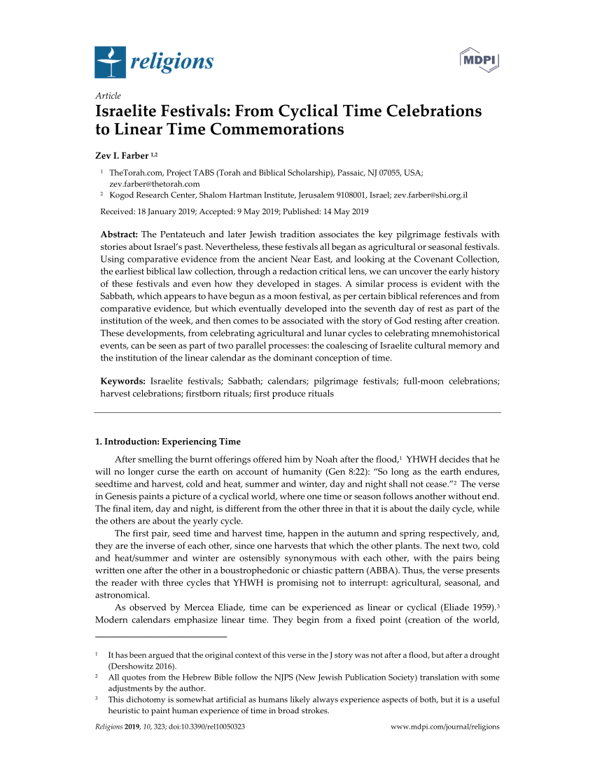 Pdf Israelite Festivals From Cyclical Time Celebrations To