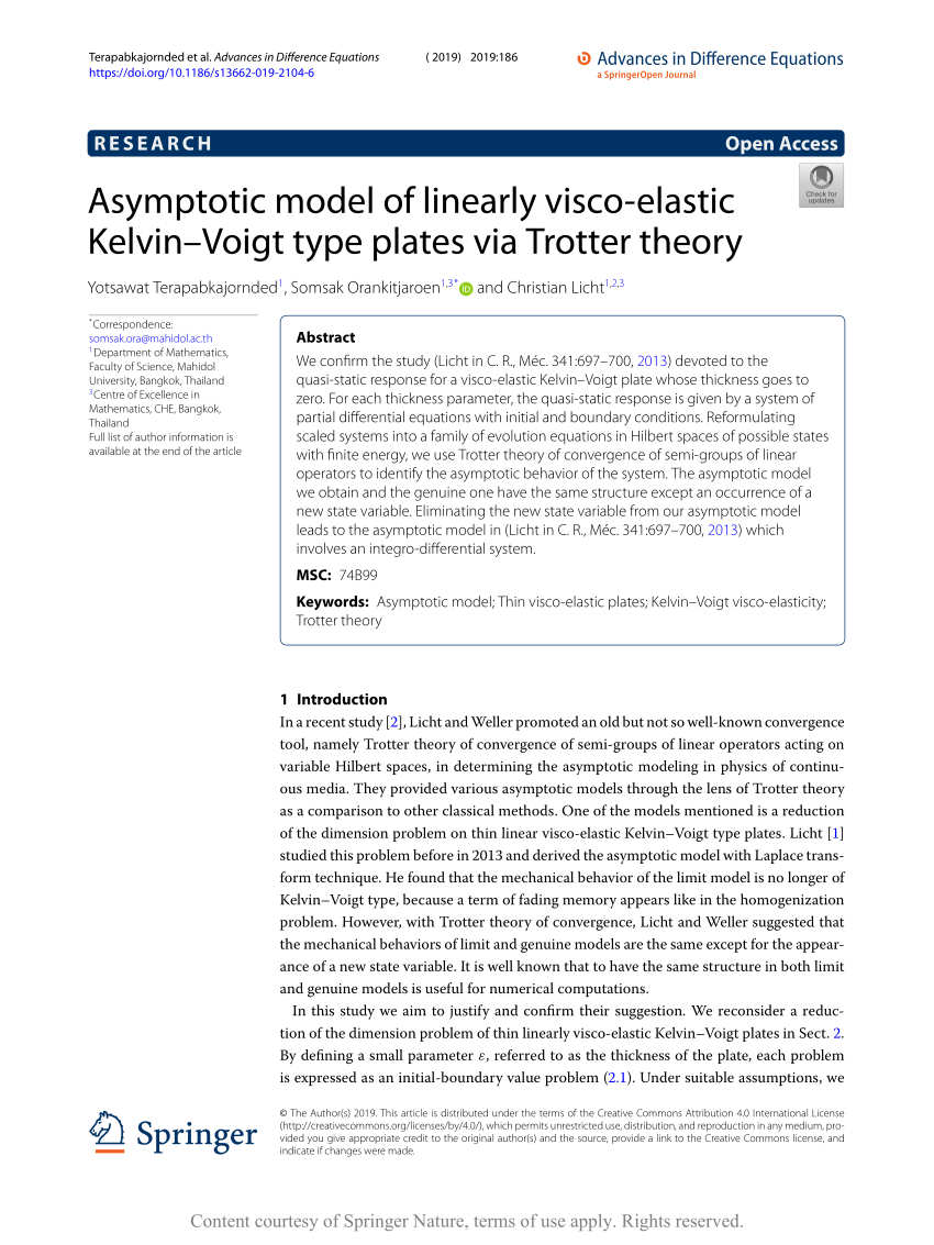 Pdf Asymptotic Model Of Linearly Visco Elastic Kelvin Voigt Type Plates Via Trotter Theory