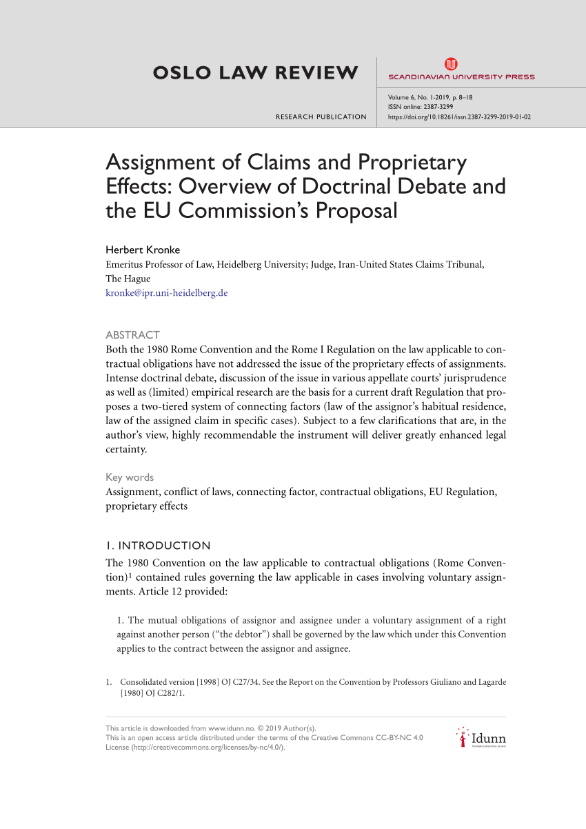regulation on third party effects of assignment of claims