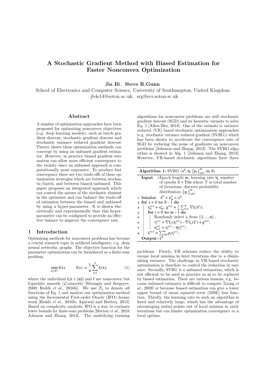 Pdf A Stochastic Gradient Method With Biased Estimation For Faster Nonconvex Optimization