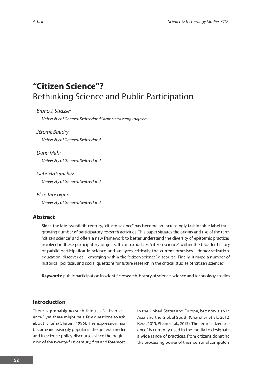 Pdf Citizen Science Rethinking Science And Public Participation