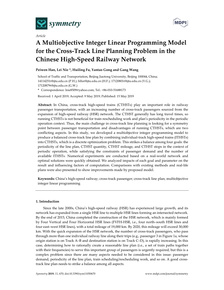 Pdf A Multiobjective Integer Linear Programming Model For The Cross Track Line Planning Problem In The Chinese High Speed Railway Network