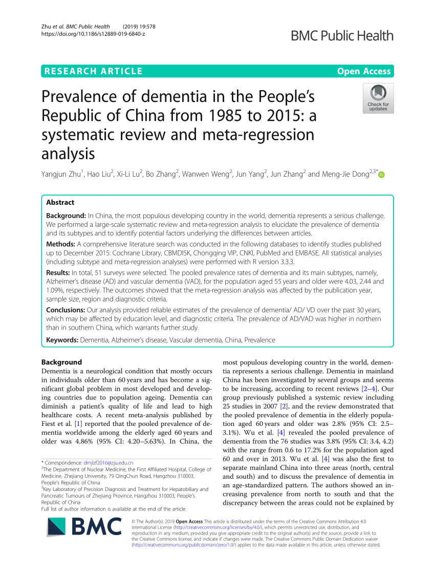 PDF) Prevalence of dementia in the People's Republic of China from 