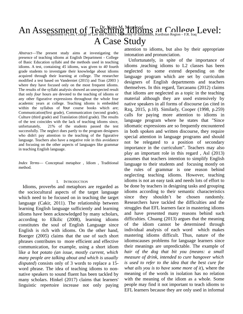 (PDF) an assessment of teaching idioms at college level a case study