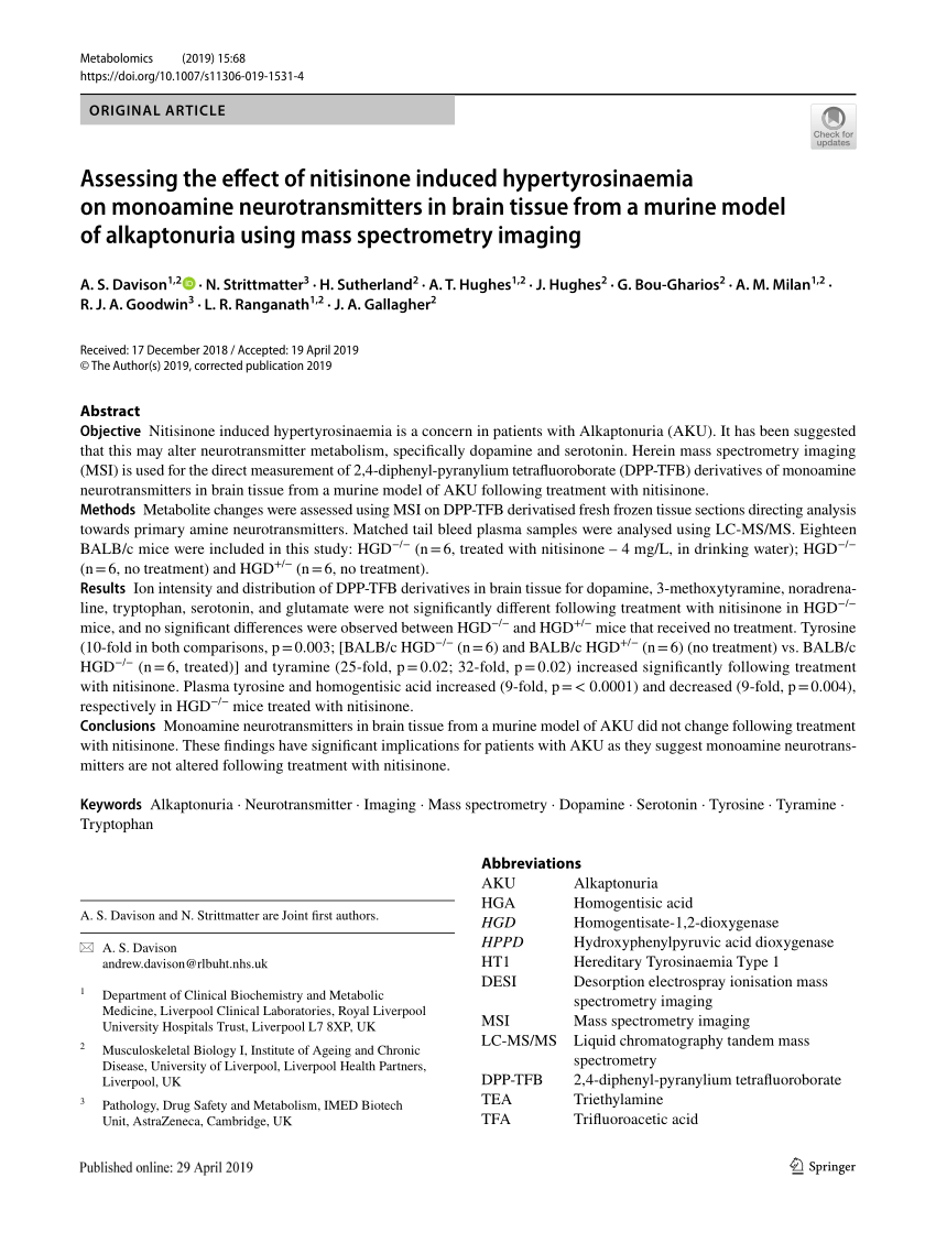 (PDF) Assessing the effect of nitisinone induced hypertyrosinaemia on ...